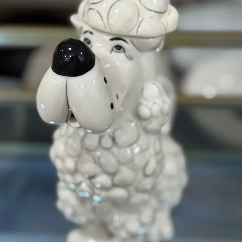 Ceramic Poodle Dog Figurine - White teapot/pitcher